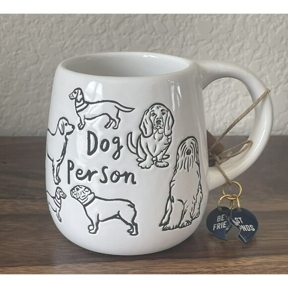 NEW! DOG PERSON DOODLE ART MUD PIE BRAND COFFEE MUG - INCLUDES A COLLAR CHARM - Picture 1 of 6